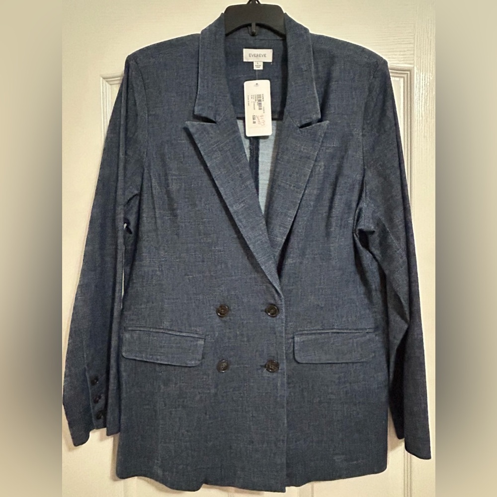 Evereve Denim Blue Double-Breasted Blazer